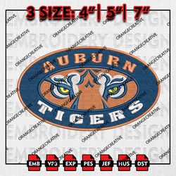 Auburn Tigers Head Mascot Logo Emb files, NCAA Embroidery Designs, 3 size, NCAA Auburn Tigers Machine Embroidery Digital