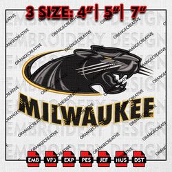 Milwaukee Panthers Logo Team Bundle Emb files, NCAA Embroidery Designs, NCAA Milwaukee Machine Embroidery Digital