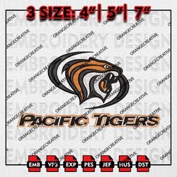 Pacific Tigers Logo Emb Designs, NCAA Embroidery Files, NCAA Pacific Tigers Mascot Machine Embroidery