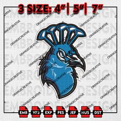 Saint Peters Peacocks Head Logo Emb Designs, NCAA Embroidery Files, NCAA Saint Peters Peacocks Mascot Machine Embroidery
