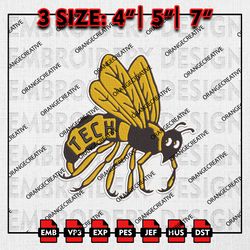Georgia Tech Yellow Ncaa Emb Designs, NCAA Embroidery Files, NCAA Georgia Tech Yellow Jackets Mascot Machine Embroidery