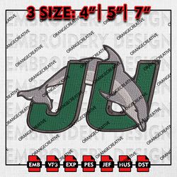 NCAA Jacksonville Dolphins Logo Emb Design, NCAA Embroidery Files, NCAA Jacksonville Dolphins 3 sizes Machine Embroidery