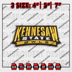 Kennesaw State Owls NCAA Word Logo Emb Design, NCAA Embroidery Files, NCAA Kennesaw State 3 sizes Machine Embroidery