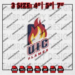 UIC Flames Logo Emb Design, NCAA Embroidery Files, NCAA UIC Flames 3 sizes Machine Embroidery