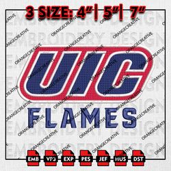 UIC Flames NCAA Writing Logo Emb Design, NCAA Embroidery Files, NCAA UIC Flames 3 sizes Machine Embroidery