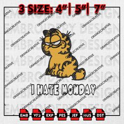 I hate Monday Emb Design, Garfield The Cat Embroidery Files, Cartoon Machine Embroidery, Digital Download