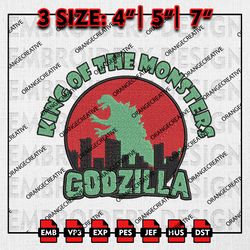 Godzilla Emb Design, King of Monsters Embroidery Files, Movie Machine Embroidery, Digital Download