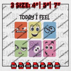 Today I Feel Emb Design, Inside Out Embroidery Files, Inside Out Characters Machine Embroidery, Digital Download