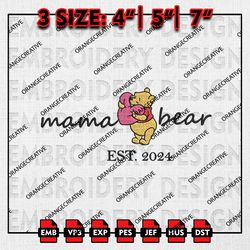 Retro Mama Bear Emb Design, Winnie the Pooh, Mothers Day Embroidery Files, Mom Life Machine Embroidery, Digital Download