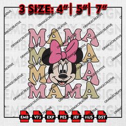 Mama Mouse Emb Design, Mothers Day Embroidery Files, Minnie Mouse, Happy Mother's Day Machine Embroidery Files