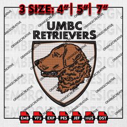 NCAA UMBC Retrievers Logo Emb Design, NCAA Embroidery Files, UMBC Retrievers Logo 3 sizes Machine Embroidery