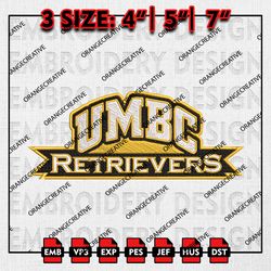 NCAA UMBC Retrievers Emb Design, NCAA Embroidery Files, NCAA UMBC Retrievers Logo 3 sizes Machine Embroidery