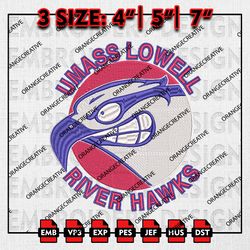 UMass Lowell River Hawks Logo Emb Design, NCAA Embroidery Files, NCAA Team Logo 3 sizes Machine Embroidery