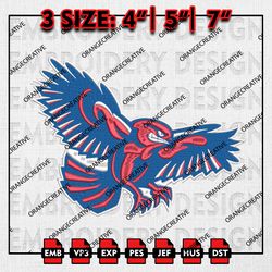 UMass Lowell River Hawks Emb Design, NCAA Embroidery Files, NCAA UMass Lowell River Logo 3 sizes Machine Embroidery