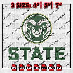 Colorado State Rams Logo Emb Design, NCAA Embroidery Files, NCAA Colorado State Rams Team 3 sizes Machine Embroidery