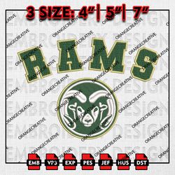 NCAA CSU Rams Logo Emb Design, NCAA Embroidery Files, NCAA Colorado State Rams Team 3 sizes Machine Embroidery