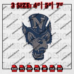 Nevada Wolf Pack Head Mascot Emb Design, NCAA Embroidery Files, NCAA Nevada Wolf Pack Logo 3 sizes Machine Embroidery