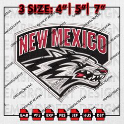 New Mexico Lobos Logo Emb Design, NCAA Embroidery Files, NCAA New Mexico Lobos Team 3 sizes Machine Embroidery