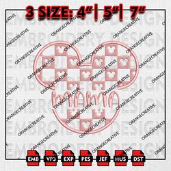 Mama Checkered Emb Files, Mothers Day Embroidery Designs, Mouse Head, Mama Gift Ideas, Machine Embroidery Files