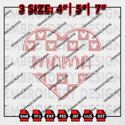 Heart Mama Checkered Emb Files, Mothers Day Embroidery Designs, Mama Gift Ideas, Machine Embroidery Files