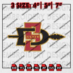 San Diego State Aztecs NCAA Logo Emb Design, NCAA Embroidery Files, NCAA San Diego State Team 3 sizes Machine Embroidery