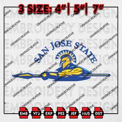 NCAA San Jose State Spartans Logo Emb Design, NCAA Embroidery Files, NCAA Team 3 sizes Machine Embroidery