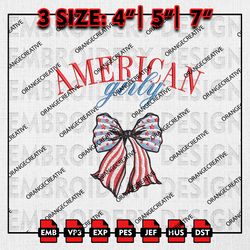 Coquette American Girly Embroidery Files, 4th of July Embroidery Designs