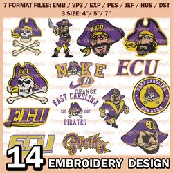 14 East Carolina Pirates Logo Bundle Emb files, NCAA Embroidery Designs, Bundle NCAA Machine Embroidery Digital
