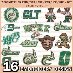 16 Charlotte 49ers Logo Bundle Emb files, NCAA Bundle Embroidery Designs, NCAA Machine Embroidery Digital