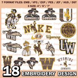 18 Wyoming Cowboys Logo Bundle Emb files, NCAA Bundle Embroidery Designs, NCAA Wyoming CowboysMachine Embroidery Digital