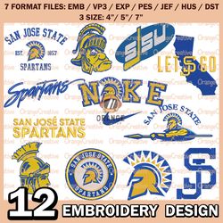 12 San Jose State Spartans Logo Bundle Emb files, NCAA Bundle Embroidery Designs, NCAA Logo Machine Embroidery Digital