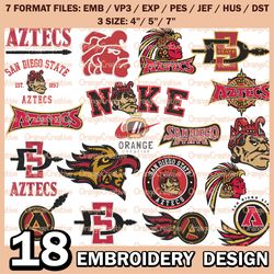 14 San Diego State Aztecs Logo Bundle Emb files, NCAA Bundle Embroidery Designs, NCAA Logo Machine Embroidery Digital