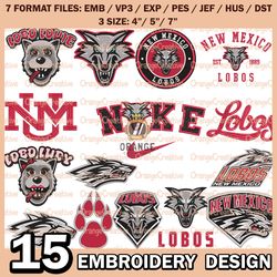 15 New Mexico Lobos Logo Bundle Emb files, NCAA Bundle Embroidery Designs, NCAA Logo Machine Embroidery Digital