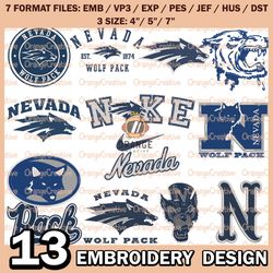 13 Nevada Wolf Pack Logo Bundle Emb files, NCAA Bundle Embroidery Designs, NCAA Logo Machine Embroidery Digital