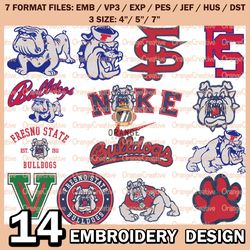14 Fresno State Bulldogs Logo Bundle Emb files, NCAA Bundle Embroidery Designs, NCAA Logo Machine Embroidery Digital
