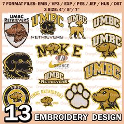 13 UMBC Retrievers Logo Bundle Emb files, NCAA Bundle Embroidery Designs, NCAA Logo Machine Embroidery Digital