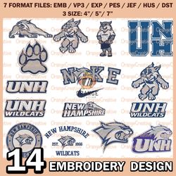 14 New Hampshire Wildcats Logo Bundle Emb files, NCAA Bundle Embroidery Designs, NCAA Logo Machine Embroidery Digital