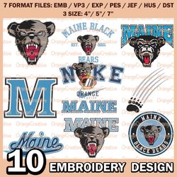 10 Maine Black Bears Logo Bundle Emb files, NCAA Bundle Embroidery Designs, NCAA Logo Machine Embroidery Digital