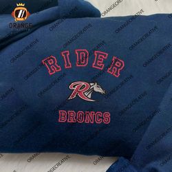 rider broncs ncaa embroidered tee, ncaa rider broncs team logo embroidered hoodie, ncaa embroidered sweatshirt