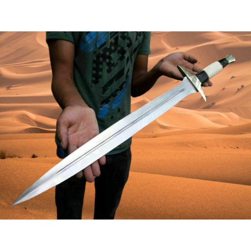 Custom Handmade Sword Camel Bone Handel Viking Sword Survival Sword Double Edge (3).jpg