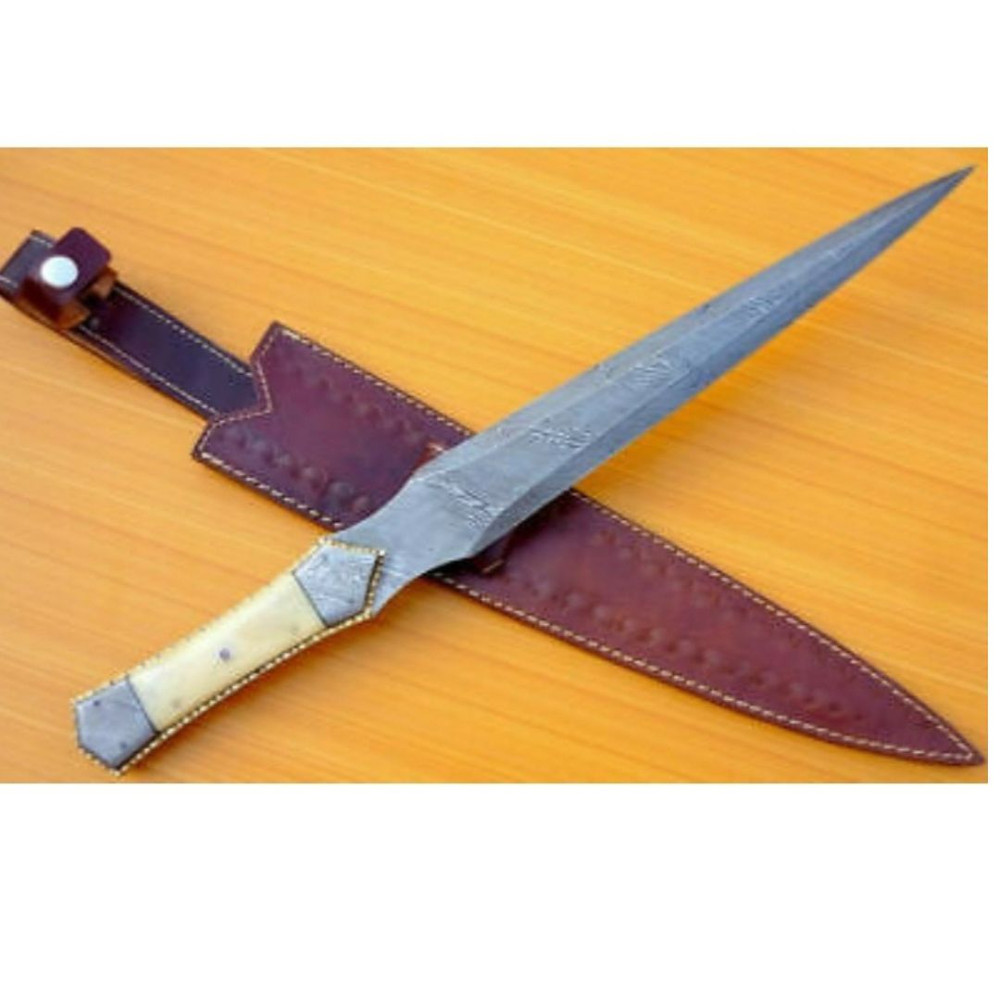 Buy Handmade 19 Damascus Steel Dagger Knife  Full Tang Camel Bone Handle