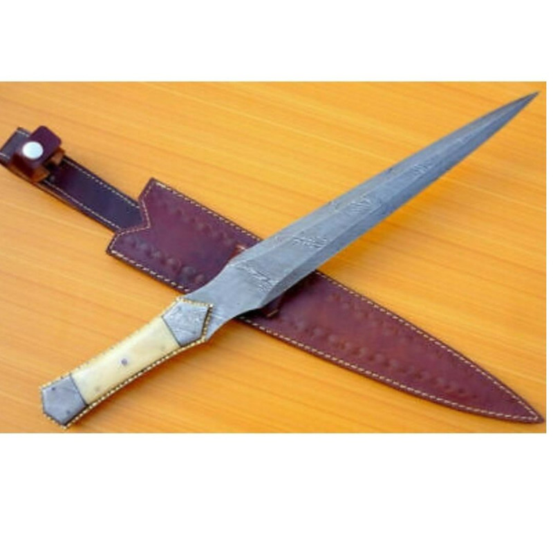 Buy Handmade 19 Damascus Steel Dagger Knife  Full Tang Camel Bone Handle