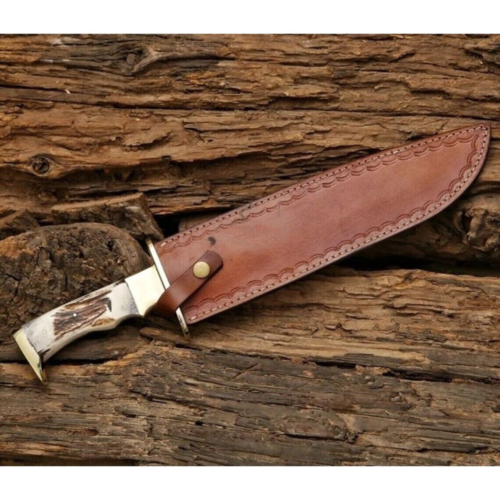 Stag Antler Custom Handmade Bowie Knife Fixed Blade D2 Tool Steel Survival Out (1).jpg