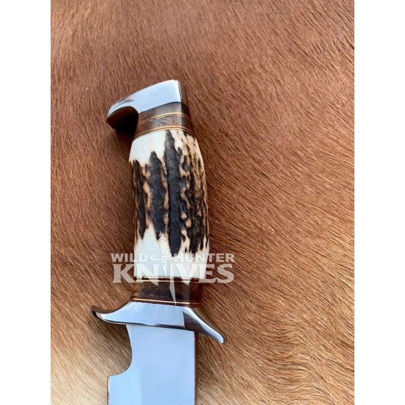 Stag Antler Hunting Knife Custom Handmade D2 Tool Steel Survival Bowie Knife (1).jpg