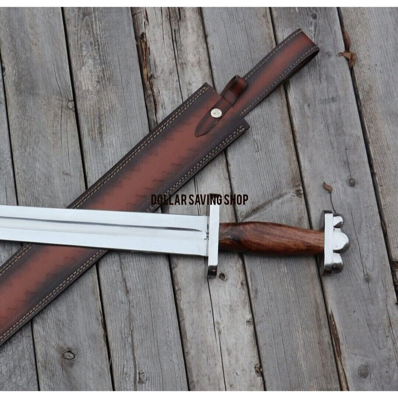 Double Edged Custom Handmade Sword D2 Tool Steel Mirror Polished Viking Sword  (1).jpg