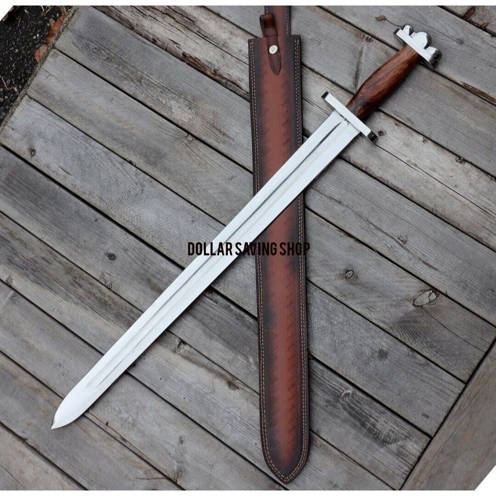 Double Edged Custom Handmade Sword D2 Tool Steel Mirror Polished Viking Sword  (2).jpg
