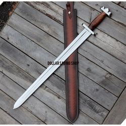 double edged custom handmade sword d2 tool steel mirror polished viking sword