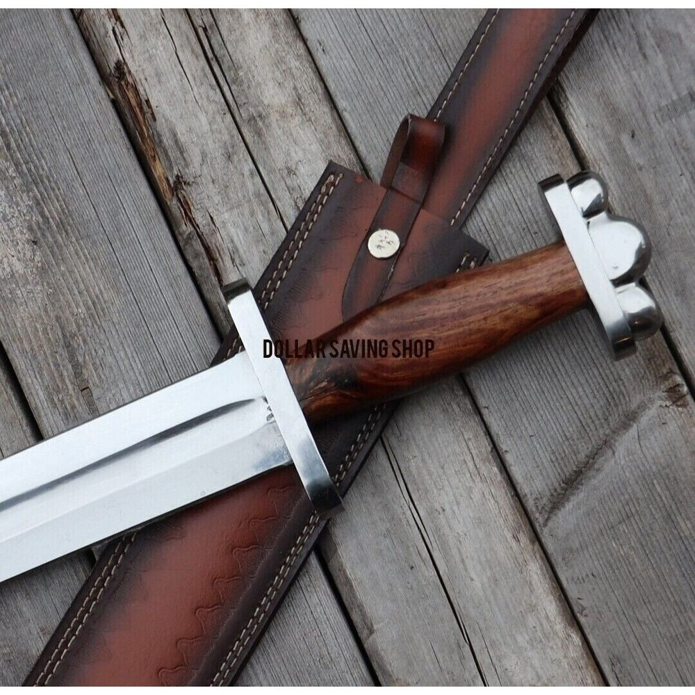 Double Edged Custom Handmade Sword D2 Tool Steel Mirror Polished Viking Sword  (4).jpg