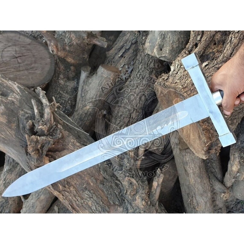 Viking Sword Mirror Polished Custom Handmade Sword Survival Outdoor Sword Double (3).jpg