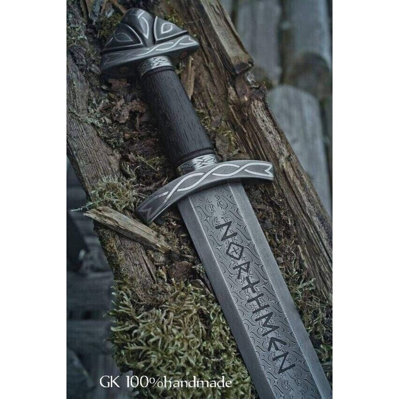 Forged Handmade Sword Damascus Steel Viking Sword Survival Double Edged Sword (2).jpg